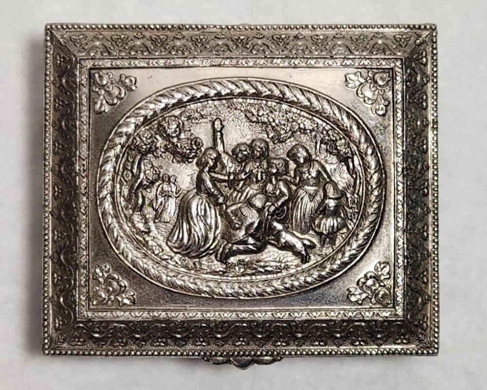 Vintage Ornate Silver Tone Metal Victorian Jewelry Box Japan Pre-owned